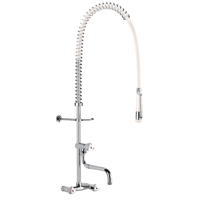 Wall-mounted pre-rinse set with mixer and telescopic spout